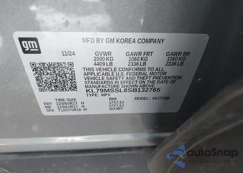 2025 Chevrolet Trailblazer Awd Activ from USA, damaged, VIN KL79MSSL8SB132765